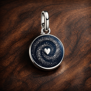 Blue Evil Eye Disc - Blue Evil Eye Disc Charm — display on walnut