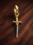 Gold Plated Sword Charm - Gold Plated Sword Dangle Charm — display on walnut