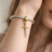 Gold Plated Sword Charm - Gold Plated Sword Dangle Charm — worn on wrist