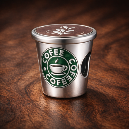 Coffee Cup Charm - To-Go Coffee Cup Charm — display on walnut