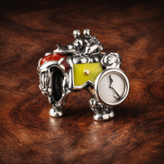 Vintage Motorcycle Charm - Red Motorcycle Ride Charm — display on walnut