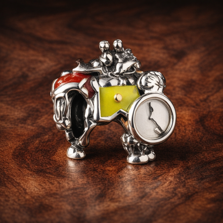 Vintage Motorcycle Charm - Red Motorcycle Ride Charm — display on walnut