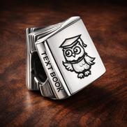Textbook Owl Charm - Textbook Owl School Charm — display on walnut