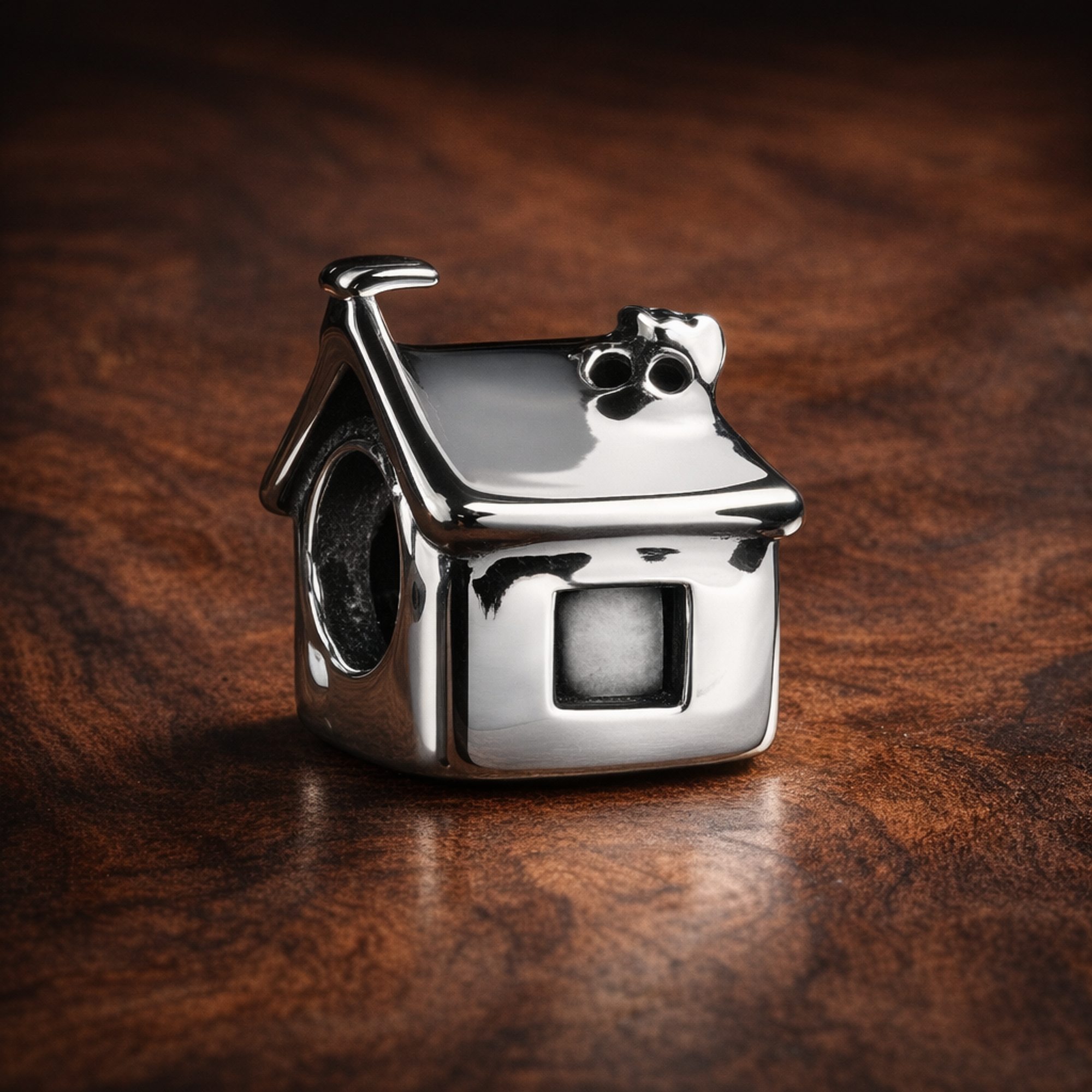 Ski Lift Gondola Charm - Silver Ski Lift Gondola Charm — display on walnut