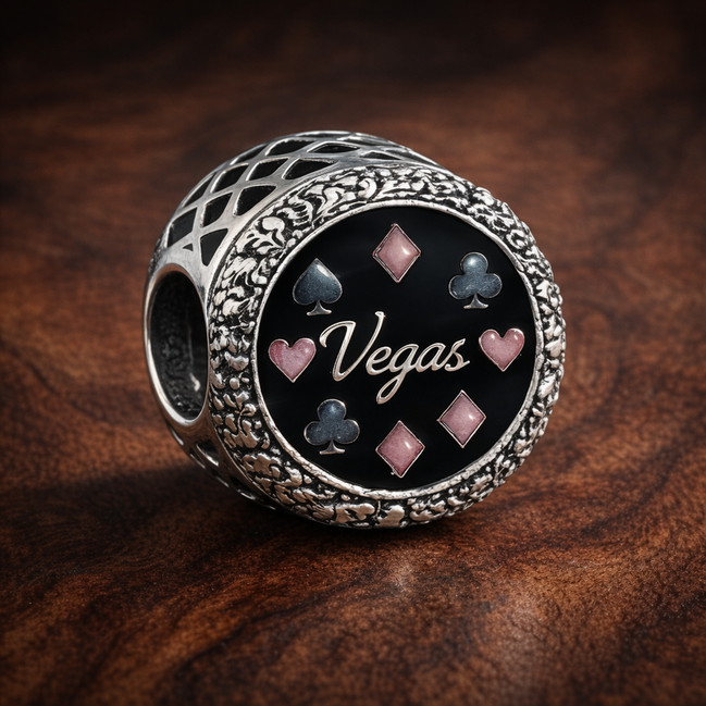 Vegas Card Suit Charm - Las Vegas Card Suit Charm — display on walnut