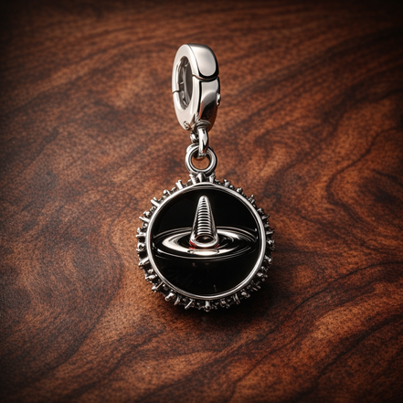 Compass Travel Dangle Charm - Compass Travel Dangle Charm — display on walnut