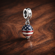 Patriotic Balloon Dangle - Patriotic Balloon Dangle Charm — display on walnut