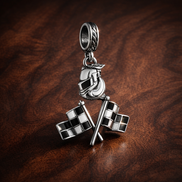 Checkered Race Flag - Checkered Race Flag Charm — display on walnut