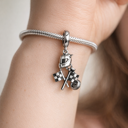 Checkered Race Flag - Checkered Race Flag Charm — worn on wrist