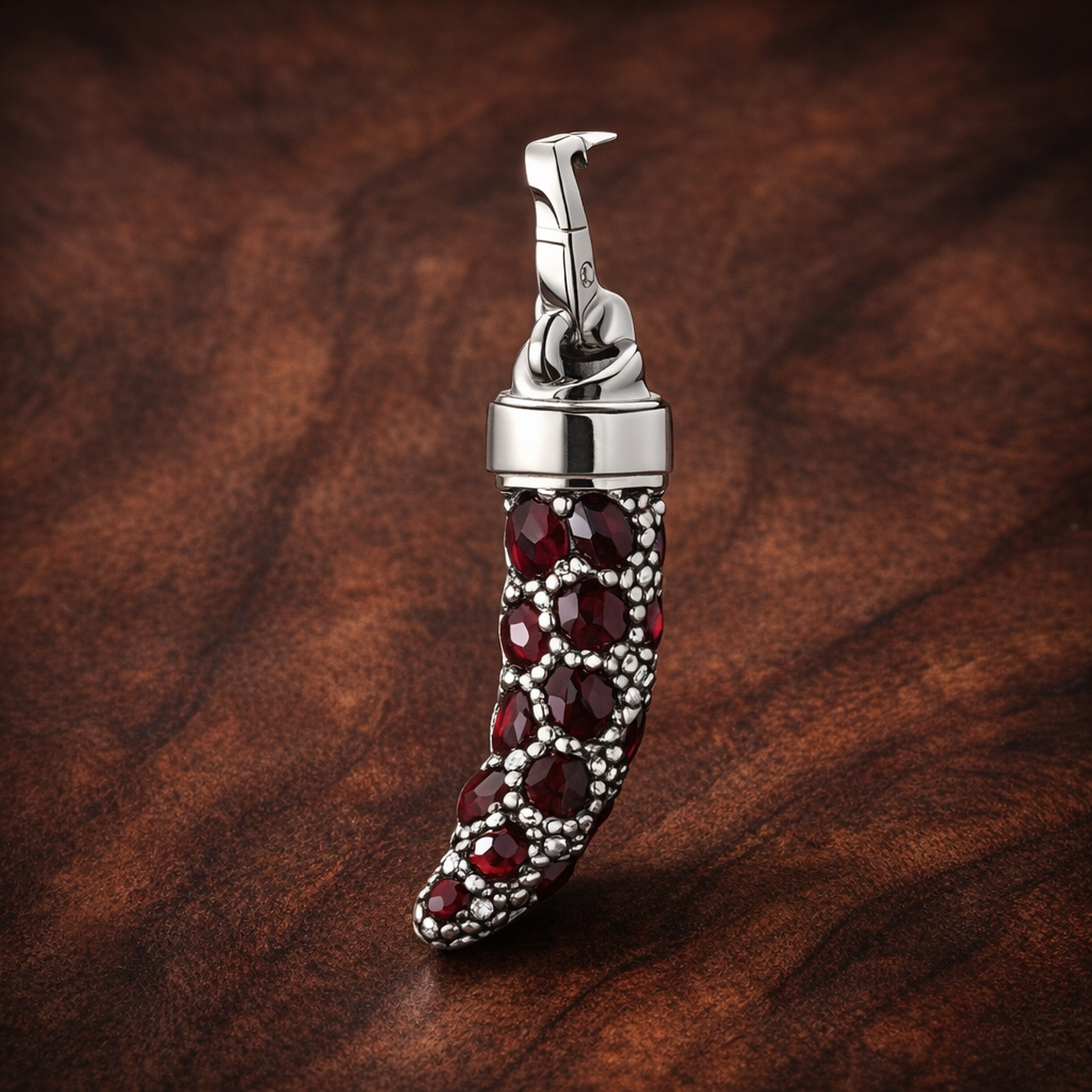 Red Crystal Christmas Stocking Charm - Red Crystal Christmas Stocking Charm — display on walnut