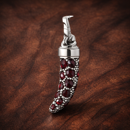 Red Crystal Christmas Stocking Charm - Red Crystal Christmas Stocking Charm — display on walnut