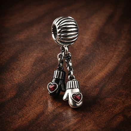 Knitting and Shopping Charm - Knitting and Shopping Charm — display on walnut