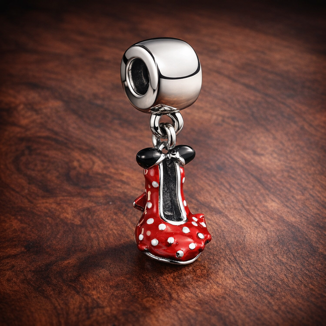 Minnie-Inspired Polka Dot Dress Charm - Minnie-Inspired Polka Dot Dress Charm — display on walnut