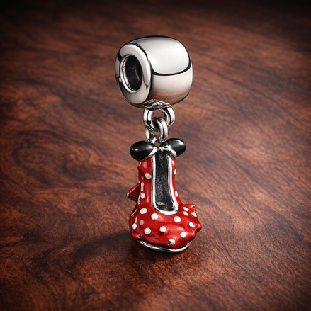 Minnie-Inspired Polka Dot Dress Charm - Minnie-Inspired Polka Dot Dress Charm — display on walnut
