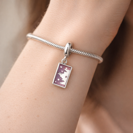 Purple Ticket Dangle Charm - Purple Ticket Dangle Charm — worn on wrist