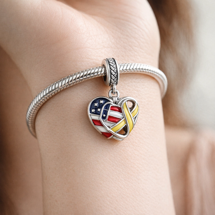 USA and UK Flag Heart Charm - USA and UK Flag Heart Charm — worn on wrist