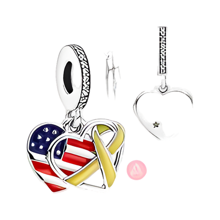 USA and UK Flag Heart Charm - ZZ1648