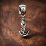 Rocket Moon and Stars Charm - Rocket Moon and Stars Charm — display on walnut