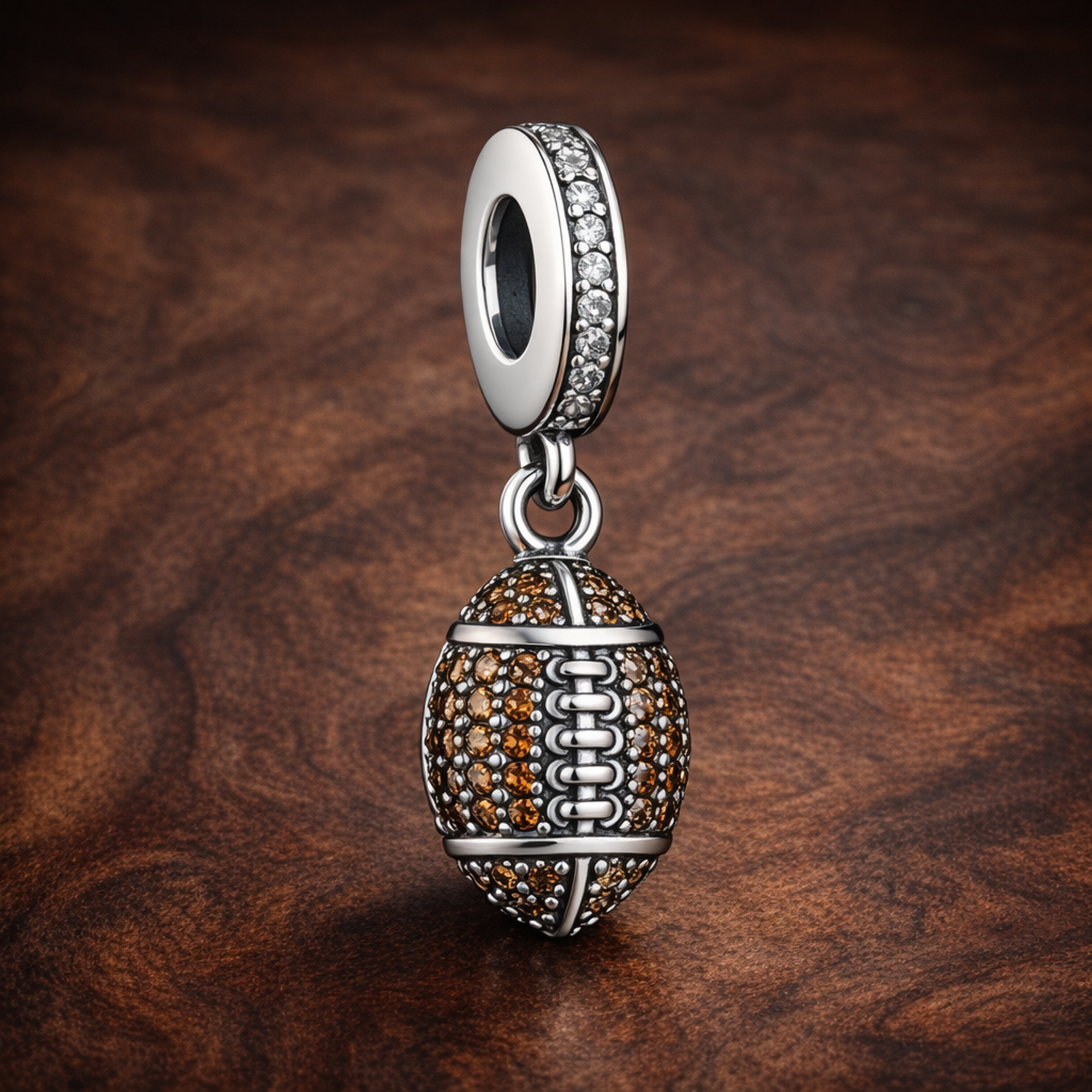 Brick Pattern Oval Charm - Brick Pattern Oval Charm — display on walnut