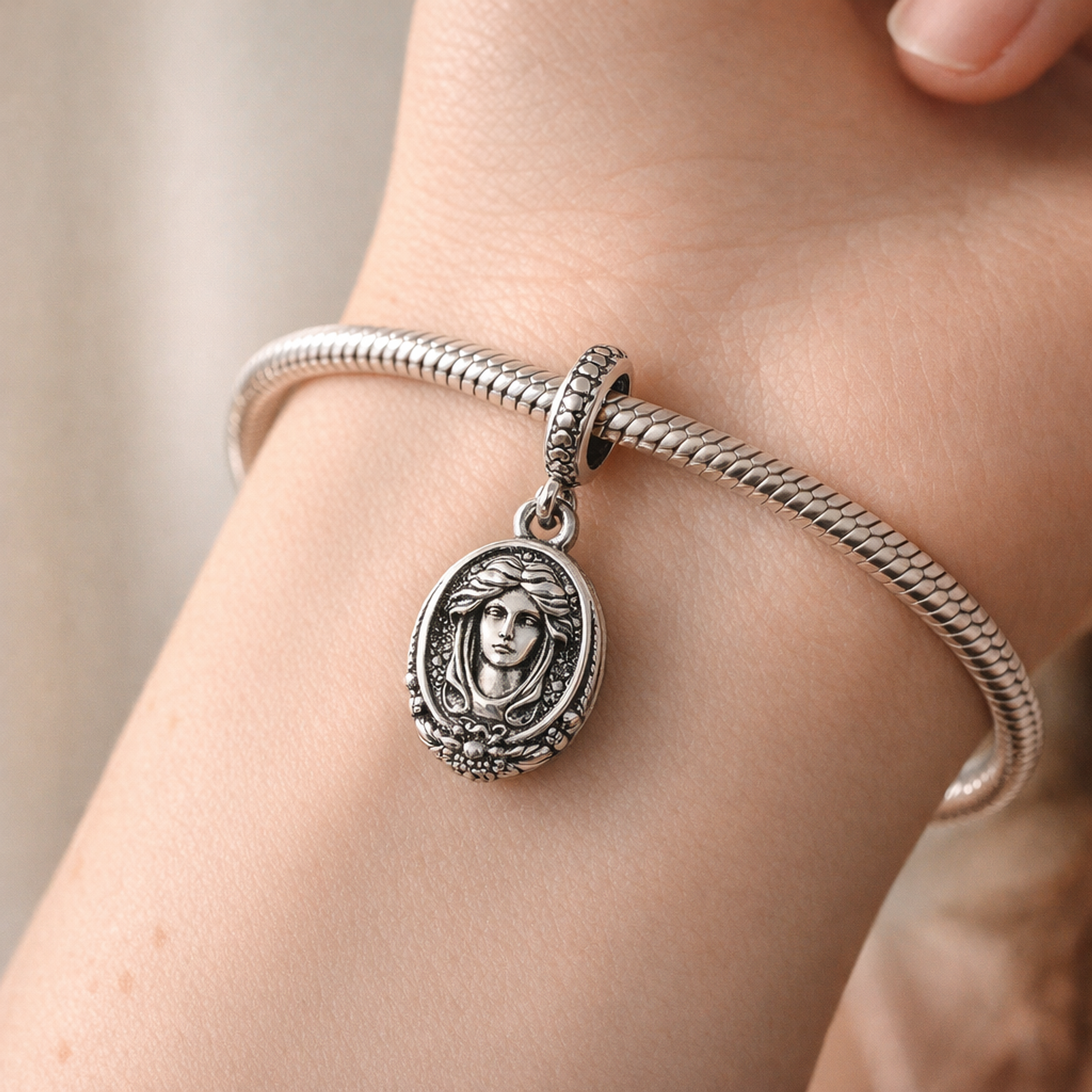 Classical Cameo Medallion Charm - Classical Cameo Medallion Charm — worn on wrist