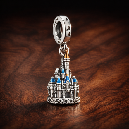 Fairy Tale Castle Charm - Fairy Tale Castle Charm — display on walnut
