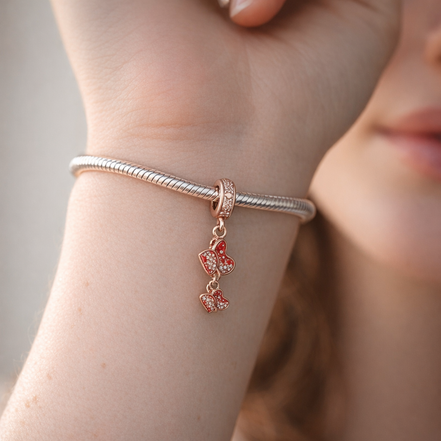 Rose Gold Plated Heart Key Charm - Rose Gold Plated Heart Key Charm — worn on wrist