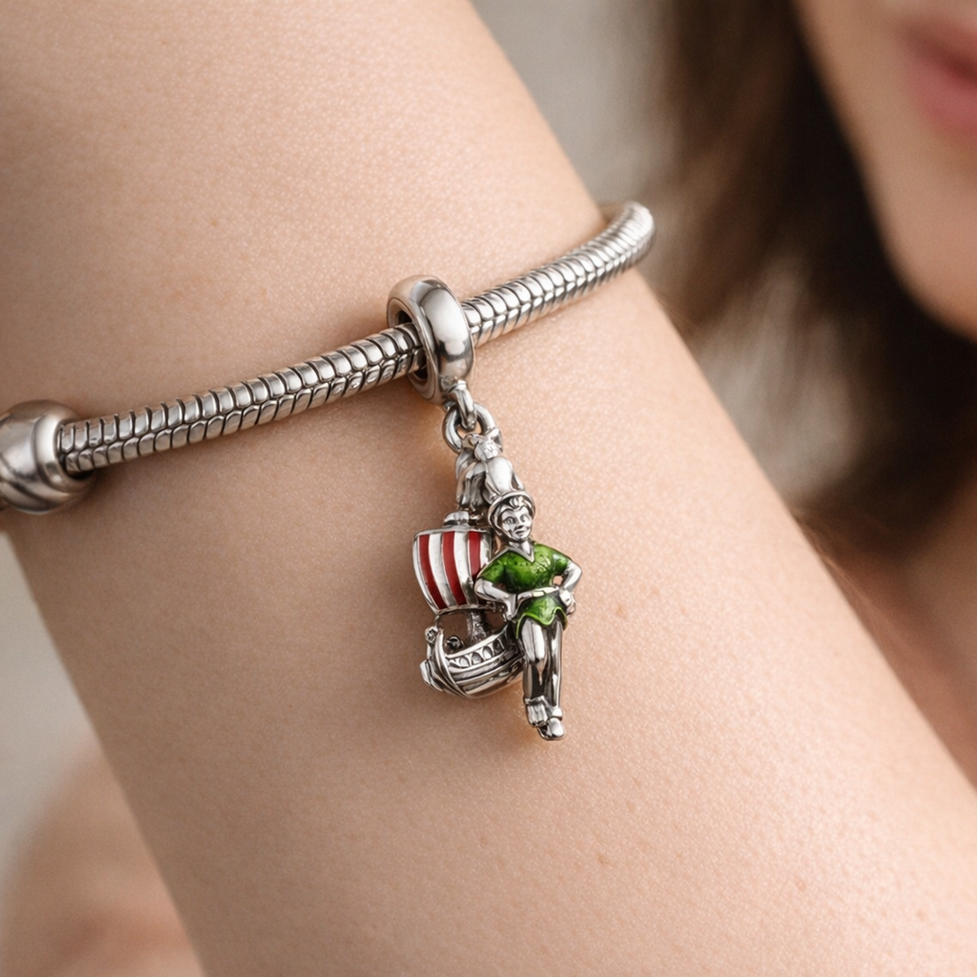 Striped Lighthouse Charm - Striped Lighthouse Charm — worn on wrist