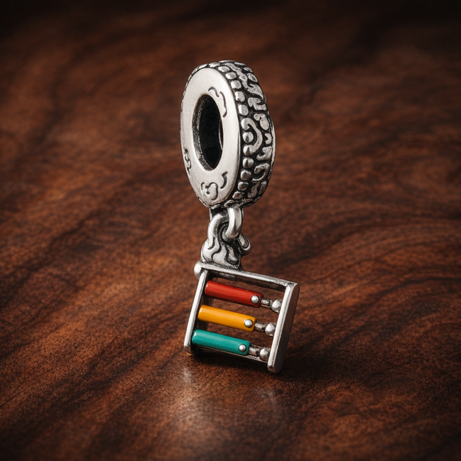 Tricolor Flag Dangle Charm - Tricolor Flag Dangle Charm — display on walnut
