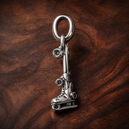 Skateboard and Ruler Charm - Skateboard and Ruler Charm — display on walnut