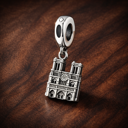 Silver City Skyline Charm - Silver City Skyline Charm — display on walnut