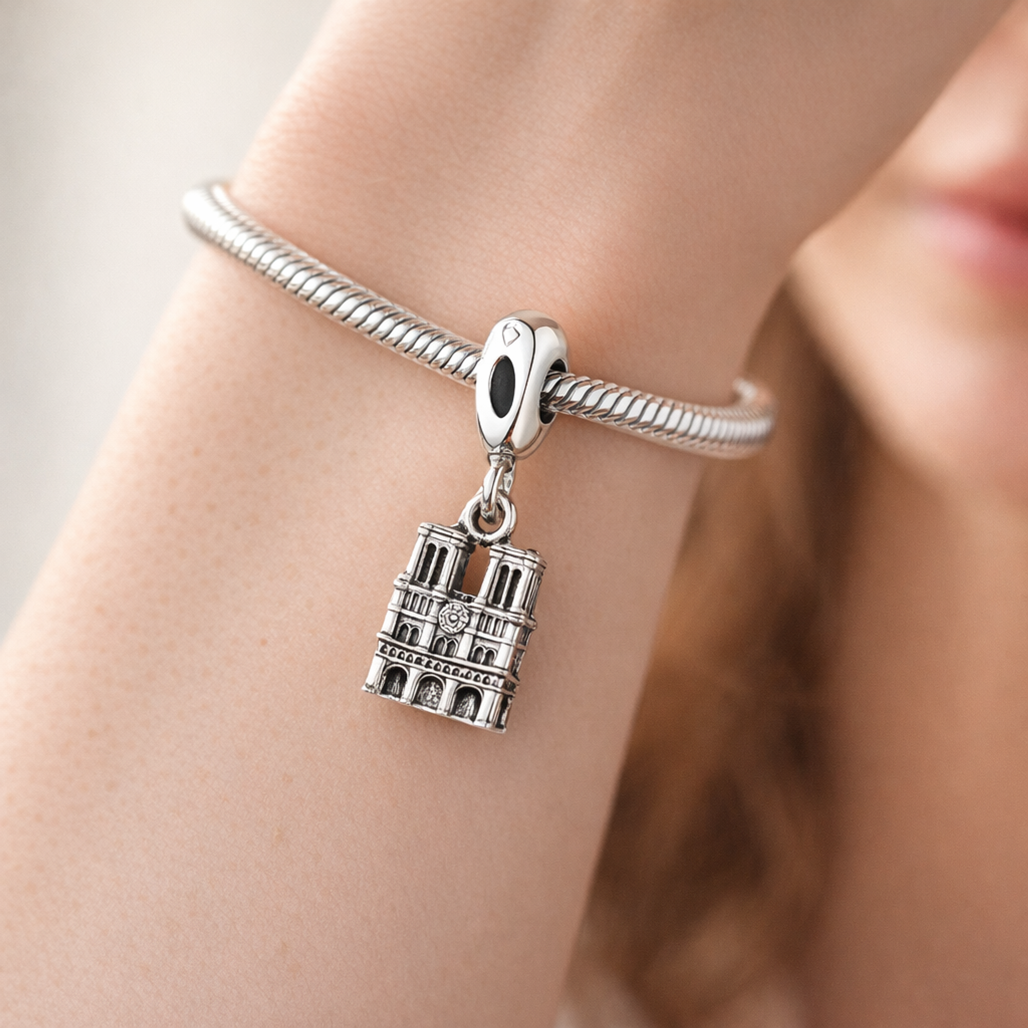 Silver City Skyline Charm - Silver City Skyline Charm — worn on wrist