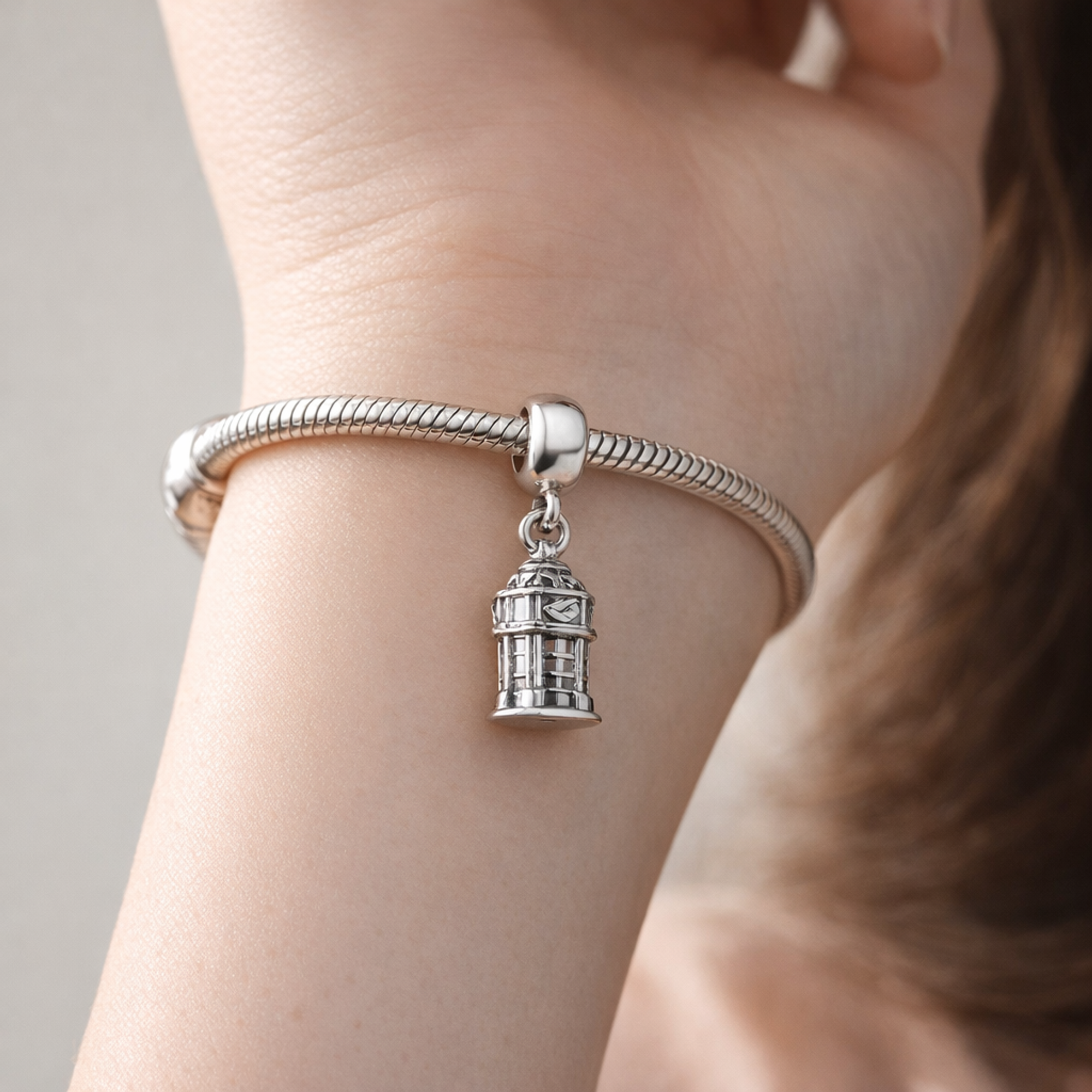 Silver Pagoda Landmark Charm - Silver Pagoda Landmark Charm — worn on wrist