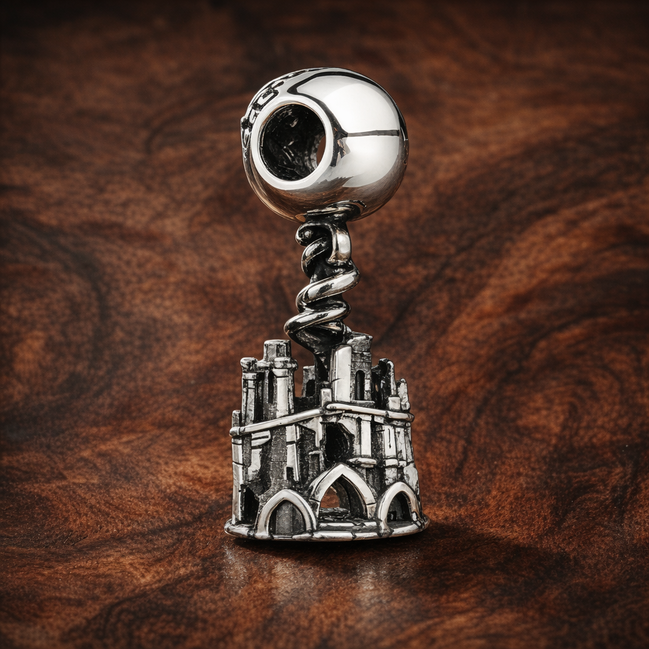 European Cathedral Landmark Charm - European Cathedral Landmark Charm — display on walnut