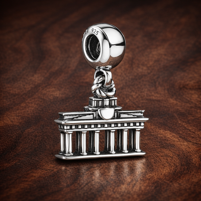 Classical Gate Landmark Charm - Classical Gate Landmark Charm — display on walnut