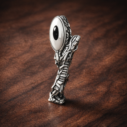 Silver Feather Quill Charm - Silver Feather Quill Charm — display on walnut