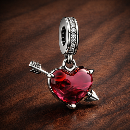 Arrow Through Heart Charm - Arrow Through Heart Charm — display on walnut