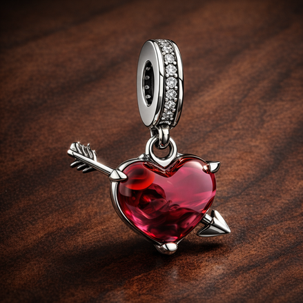 Arrow Through Heart Charm - Arrow Through Heart Charm — display on walnut