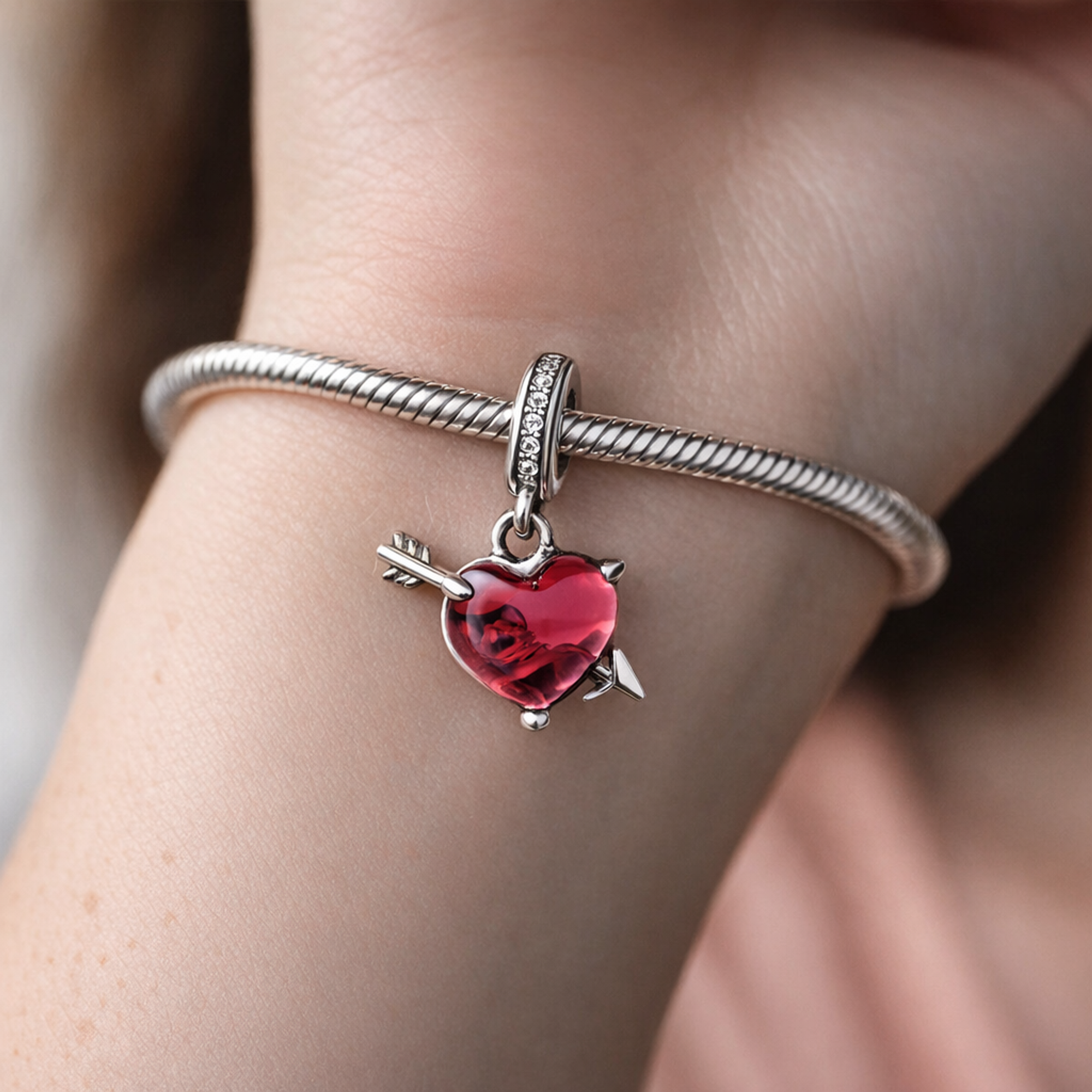 Arrow Through Heart Charm - Arrow Through Heart Charm — worn on wrist