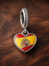 Spain Flag Heart Dangle - Spain Flag Heart Dangle Charm — display on walnut