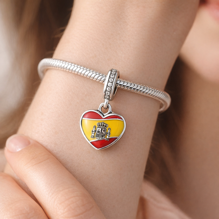 Spain Flag Heart Dangle - Spain Flag Heart Dangle Charm — worn on wrist