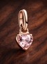 Pink Crystal Heart Charm - Pink Crystal Heart Charm — display on walnut