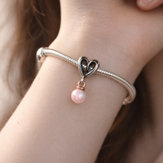 Open Heart Pearl Dangle Charm - Open Heart Pearl Dangle Charm — worn on wrist