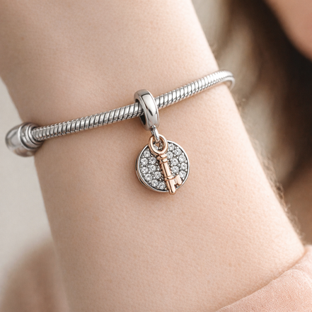 Two-Tone Pave Round Charm - Two-Tone Pave Round Charm — worn on wrist