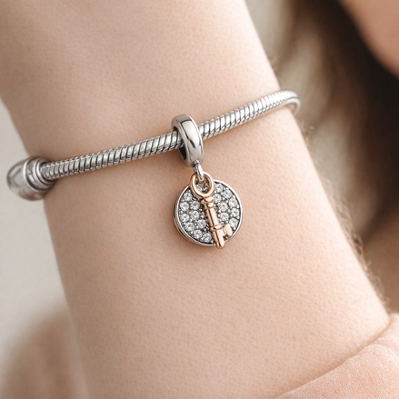 Two-Tone Pave Round Charm - Two-Tone Pave Round Charm — worn on wrist