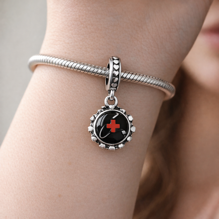 Medical Cross Circle - Medical Cross Circle Charm — worn on wrist