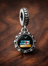 Schoolteacher Engravable Dangle Charm — display on walnut