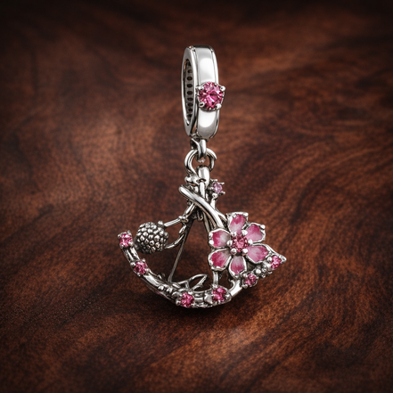 Minnie-Inspired Swing Charm - Minnie-Inspired Swing Charm — display on walnut