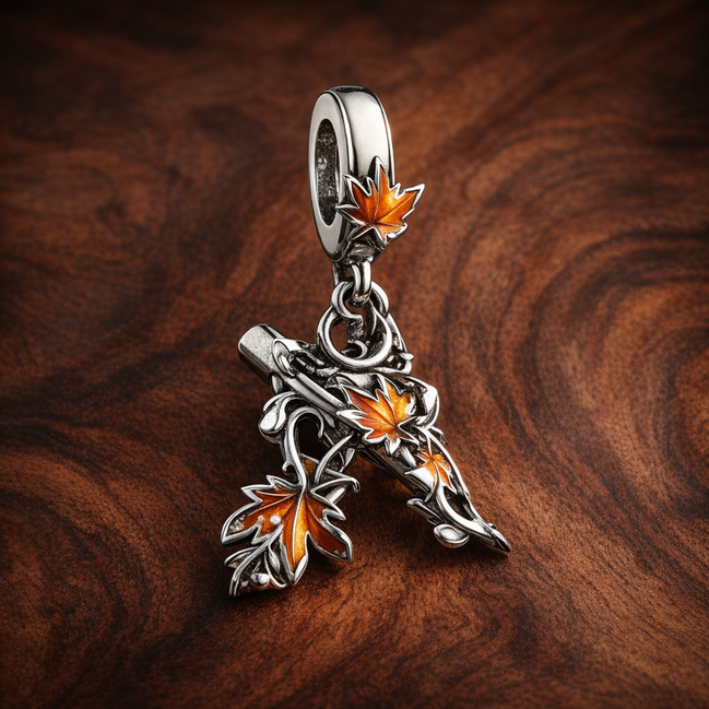 Tinker Bell Autumn Fairy Charm - Tinker Bell Autumn Fairy Charm — display on walnut