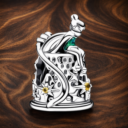 Alice in Wonderland Teacup Charm - Alice in Wonderland Teacup Charm — display on walnut