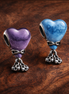 Purple and Blue Heart Balloon Charms - Purple and Blue Heart Balloon Charms — display on walnut